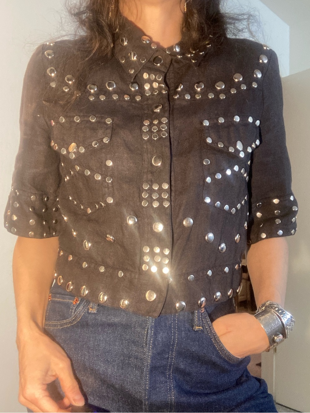 Foley + Corinna Blue studded shirt jacket Roncelli style 70’s